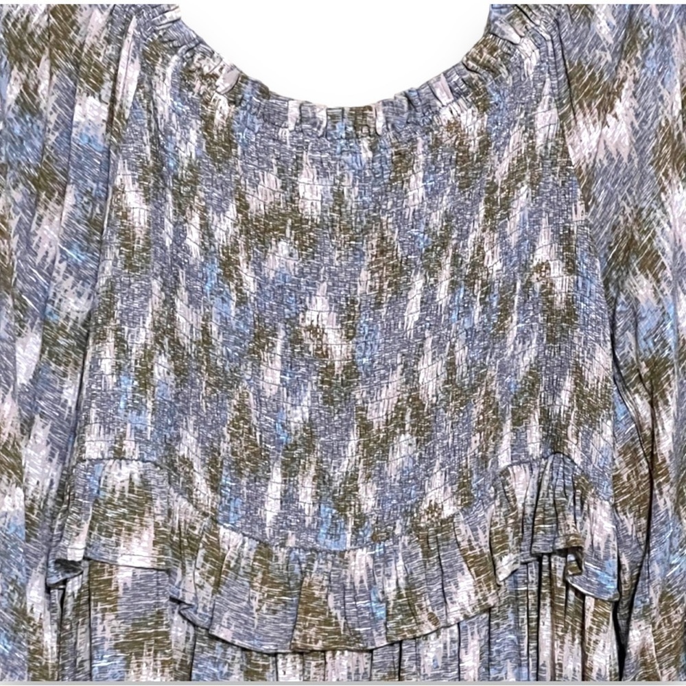 ODDY Boho Smocked Peasant Tunic Top 1X Gray Abstract Print Flowy Lightweight - Picture 5 of 8